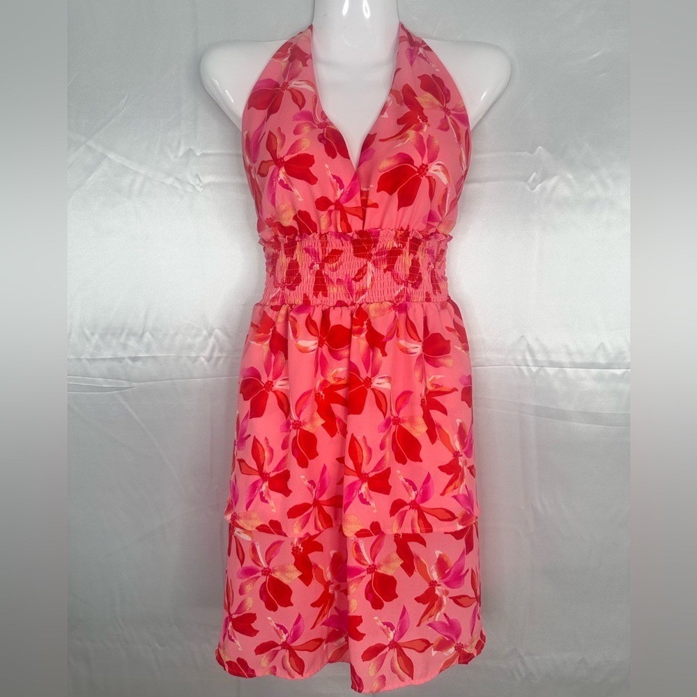 Madden‎ NYC floral flare halter dress with gathered waist size Large